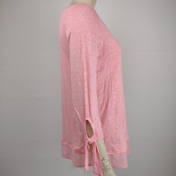 NWT Sanctuary pink 100% Linen round neck 3/4 sleeve blouse top womens Small - Picture 3 of 7
